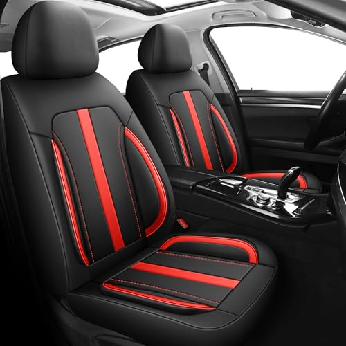 Carseatcover-UK Deluxe Red/Black PU Leather Front Car Seat Covers, Airbag Safe, Fits Most Cars
