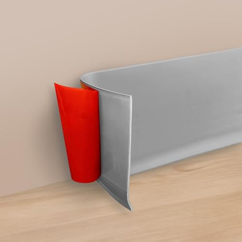 Skirting Board Trim, PVC Self Adhesive Flexible Skirting Board, 9.8Ft(L) x 3.9 inches (W) Skirting Board Cover, Peel and Stick Wall Base Moulding Trim,Wall Baseboard Molding Trim (Grey)