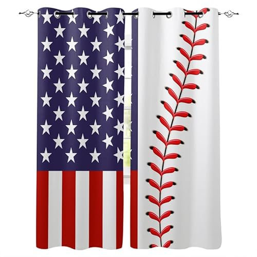 Rptidmv Vorhänge mit Ösen 2er Set Amerikanische Flagge Modern Blickdichte Vorhang Thermovorhang Kälteschutz Verdunklungsvorhänge für Wohnzimmer Schlafzimmer Kinderzimmer 140 x 175 cm (BxH)