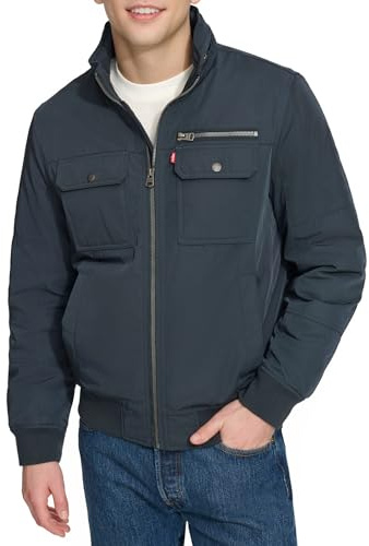 Levi's Men's Stand Collar Utility Bomber Chaqueta, Azul Marino, L para Hombre
