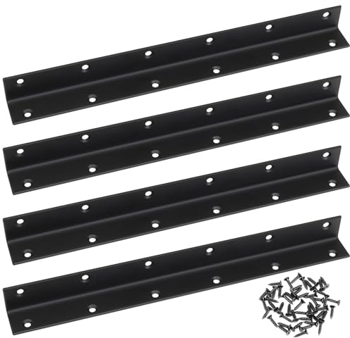 TOP-VIGOR 4Pcs Angle Brackets for Wood, Black Metal L Corner Brackets for Raised Garden Bed, Fixing Repairing Jointing Furniture Shelves Cabinets, 275 x 25 x 25mm, Screws Included