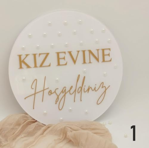 HD PRINT4YOU Acryl-Willkommensschild für Gelin Evine, Damat Evine, Kiz Evine Hosgeldiniz Türkische Hochzeitsdekoration, Plexi mit Perlen, 30 cm (Kiz Evi)