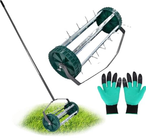 Manual Grass Spikes Roller, Rolling Lawn Aerator, Garden Lawn Tool with 58in Steel Handle, with Solid Steel Spikes Garden Aerator Tool, Heavy Duty Outdoor Garden Lawn Tool, for Planting, Garden, Yard