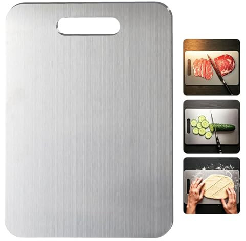 Titan Schneidebrett, 100% Reine Titanium Cutting Board, Doppelseitiges Lebensmittel Grade Schneidebrett Metall für Fleisch, Brot, Gemüse, Obst Schneiden (S:23X34CM)