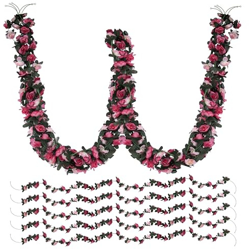 Foshird 5 Stück Blumengirlande Deko 2,5m Rosa Rosen Blumenwand Kunstblumen Hängend Frühling Künstliche Blumen Girlande für Hochzeit Outdoor Garten Balkon Party Room Decor