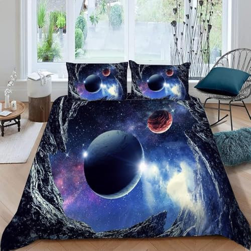 100% Mikrofaser Kinderbettwäsche 135X200 cm 3 Teilig 3D Landschaft Im Weltraum Bettwäsche Mit Reißverschluss Jungen Und Mädchen Weiche Bettbezug Mit 2 Kissenbezüge - Anti-Allergie -69332273286881