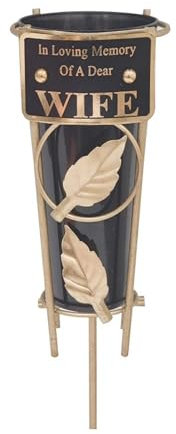 Graveside Memorial Flower Holder Vase – Durable Metal Spike Grave Decoration | Elegant Tribute for Loved Ones, Durable Cemetery Ornament for Flowers & Loving Remembrance – Black (Wife)