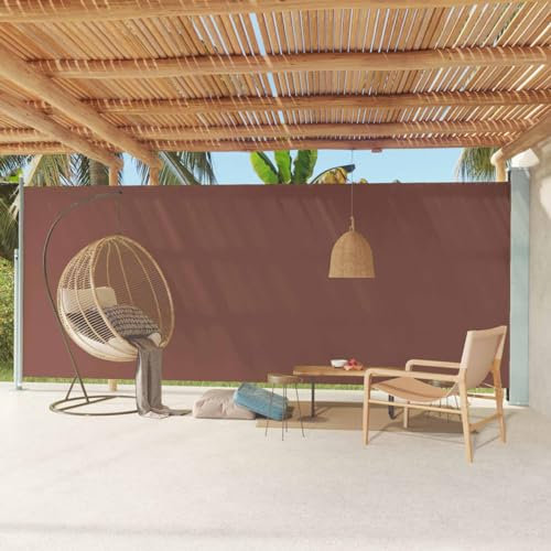 Tidyard Auvent latéral rétractable de Patio 220x600 cm Marron Protection de l'intimité et Vent, Paravent Store latéral, Abri Solaire Extensible Brise Vue pour Extérieur, Balcon, Terrasse