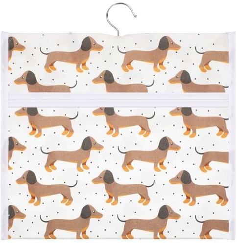 Nuenen Peg Bag for Washing Line with Hanger Clothes Peg Bag with Hook Laundry Accessories for Washing Line Clothes Storage, 11.42 x 11.42 Inches (Dachshund)