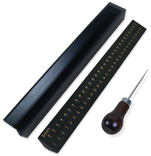 32 cm Wooden Bookbinding Punch Cradle with Awl, Bookbinding Signature Punching Tools for DIY Bookbinding Crafts and Sewing Accessories, Wooden Punching Cradle for Bookbinding with Punching Guide, Book