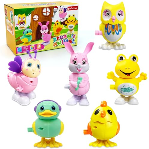 Befunsol Juguetes de Cuerda para niños, Pack de 6 Animales de Cuerda | Juguetes cuerda bebe, regalo de cumpleaños, Navidad y Pascua para niños y niñas 2 3 4 5 años