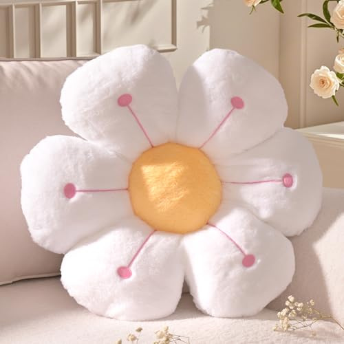 Yhoelata Cuscino Fiore, Cuscino a Forma di Fiore Bianco Giallo, Cuscini Decorativi Divano, Fiori di Peluche, Cuscini Decorativo da Pavimento con Margherite, Decor Letto per Bambini, 40 cm