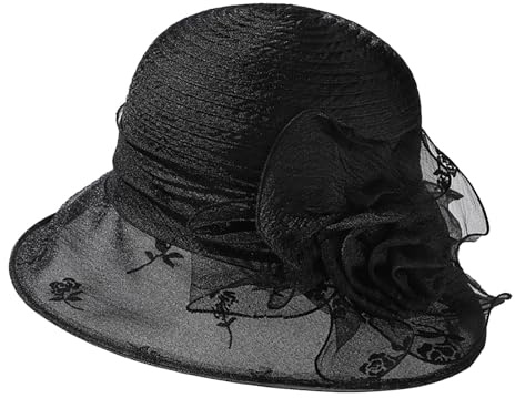 TIMIYUYU Damenhut Organzahut Elegante Brauthut Sonnenhut Sonnenschutz Kappe Frauen Blumen Fascinator Hochzeitshut Braut Blumen Schleife Sommerhut Damenhut Sonnenhut für Reisen Urlaub Hochzeit Kirche