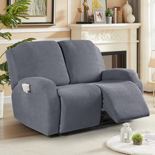 KinCam Stretch sesselschoner mit armlehne, ohrensessel überzu, sesselschoner für relaxsessel und Fernsehsessel, weich waschbar Sofa bezug für Kinder, Hund und Haustieres (2-Sitzer, Dunkelgrau)