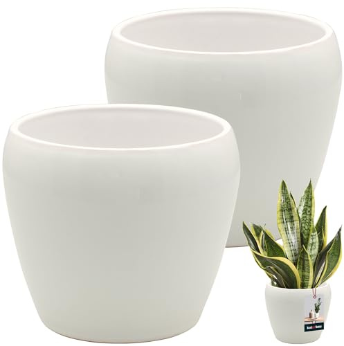 KOTARBAU® 2 piezas Maceta Blanca interior redonda ⌀ 13,5 cm H: 14 cm cerámica esmaltada Macetas interior Maceta para plantas Maceta para orquídeas Maceta grande Flower Pot