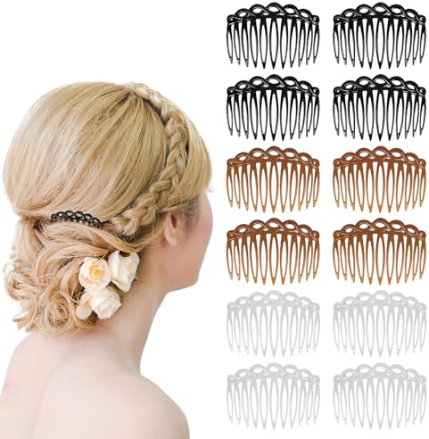 Qianyu 12 Stück Französische Haarseitenkämme Haarkamm Zum Stecken Kunststoff Seitenkämme Haarkamm Dekorativer Accessoires Haarspangen mit Zähnen für Brautschleier Mädchen und Frauen