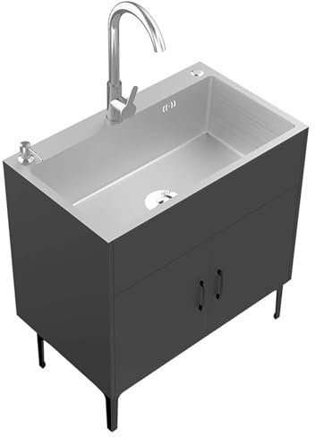 Gabinete de cocina independiente multicapa con fregadero individual, fregadero de servicio versátil para bar, cocina, hotel y hogar, diseño compacto de 22.8 x 16.9 x 30.7 pulgadas