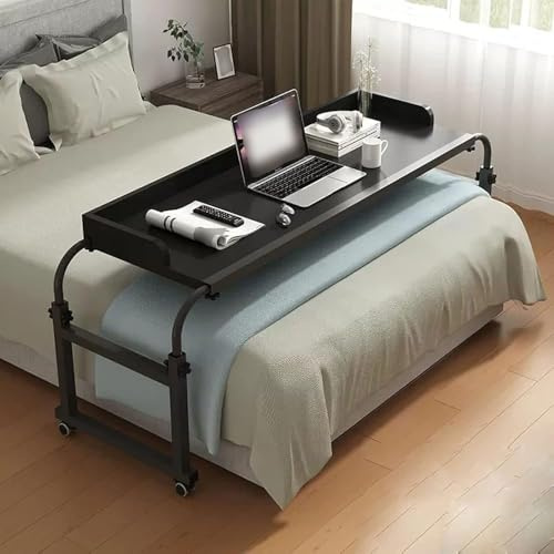 Tavolo da letto regolabile in altezza su ruote, scrivania arrotolabile per laptop, allungabile 65-95 cm, postazione di lavoro mobile per relax e produttività