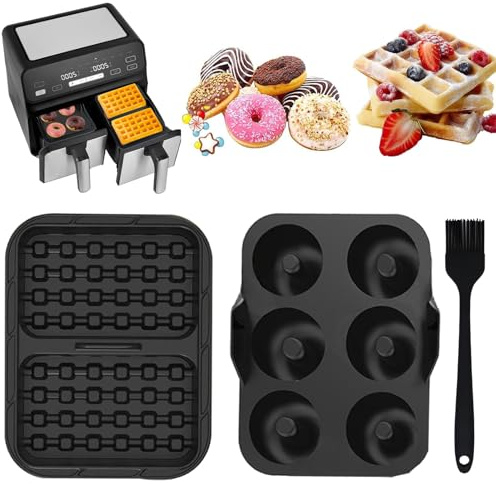 Kit d'accessoires pour friteuse à air chaud, moule à donuts, compatible avec Ninja AF400EU, AF451EU, Cookwise 9L & Cosori 8,5 l et SL400EU, gaufres réutilisables, moule à beignets