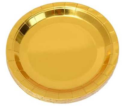 Veemoon 25pièces Assiettes Dorées Jetables Rondes Papier Pour Anniversaire Fournitures Décoratives De Fête