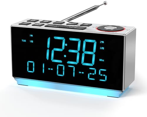 iTOMA DAB+＆FM Radio, 40 Presets, Bluetooth, Earphone, Snooze, Sleep Timer, 2 Charging Port, Dimmable, Temperature & Humidity, LED Display Alarm Clock for Bedroom