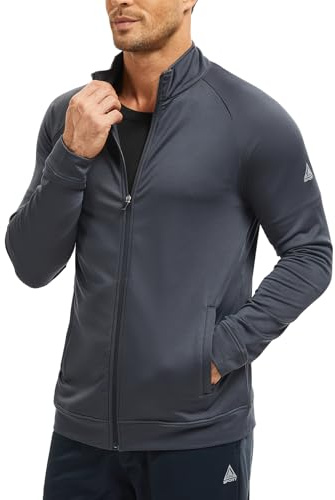 AMZSPORT Mens Sport Jacket Lightweight Microfleece Full-Zip Pullover with Pockets for Outdoor Hiking Casual Wear and Running,Grey XL