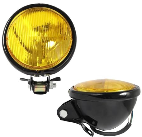 NCTPICLC Antiniebla Moto Faro Delantero Retro Redondo Motocicleta Soporte Galvanizado Faro Vintage Para Suzuki(Black Yellow Lens)
