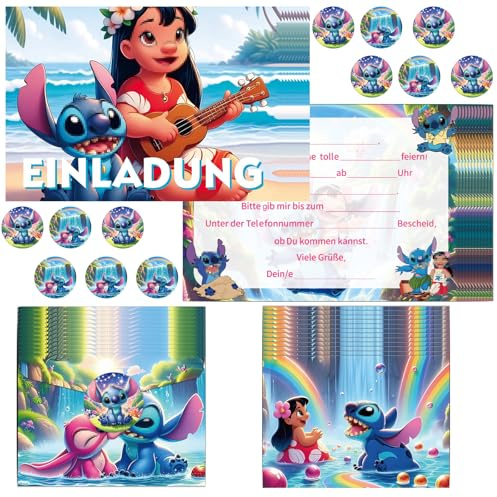 COQOYO Einladungskarten für Kindergeburtstag, 12 Stück Geburtstag Einladungen auf Deutsch, Party Einladung Set mit Cartoon-Anime-Mustern, bunten Umschlägen und runden Aufklebern für Jungen Mädchen