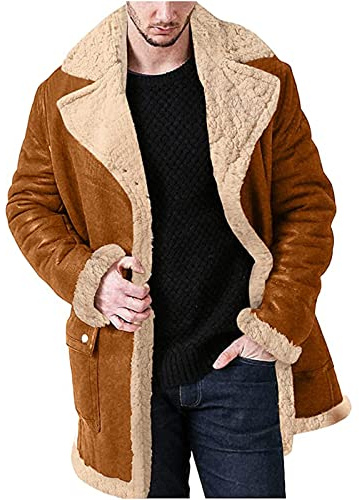 Generisch Wintermantel Herren Winterjacke Lang Wildlederjacke Stehkragen Mantel Warme Gefüttert Teddymantel Locker Herrenmantel Langarm Oversize Kurzmantel Mit 2 Taschen Outdoorjacke Männer Winter