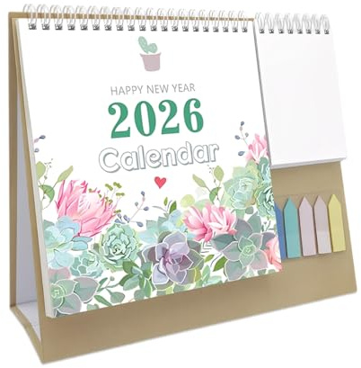 YUVKIN Calendario 2026 de 12 meses (Enero a Diciembre), Con lista desprendible, con pegatinas, papel de alta calidad, encuadernación doble espiral y soporte robusto (Morado) Español