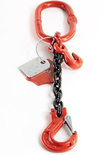 Alfa Logistik Kettengehänge 1-Strang 6mm x 1,5m mit Gabelkopfhaken und Verkürzungshaken - Hochfest Anschlagkette - Krankette Robuste Ausführung - Verzinkte Kette Güteklasse 8 für Kräne