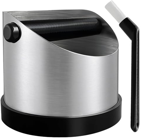 Dhnvcud Coffee Knock Box, Stainless Steel Coffee Grind Knock Box for Barista, with Coffee Brush, Coffee Machine Accessories, Removable Knock Bar and Non-Slip Base Espresso Accessories