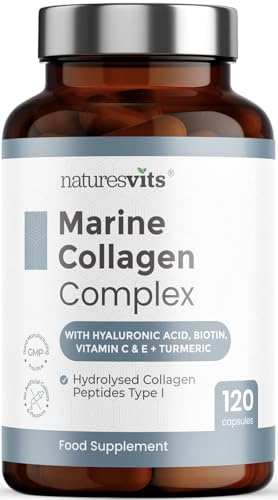 Marine Collagen Capsules, 2000mg - High Strength Type I Peptides - Supplements for Women and Men - with Biotin, Hyaluronic Acid, Turmeric, Vitamin C and E - Joint and Hair, Nails and Skin Care