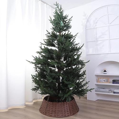 URBNLIVING 76cm Christmas Tree Skirt – Round Festive Base Cover, Decorative Xmas Stand Mat, Premium 4-Piece Holiday Set (Brown)