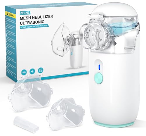 Inhalationsgerät für Erwachsene und Kinder Wiederaufladbare Inhalator Tragbare Inhaliergeräte Partikelgröße 1-5µm Einstellbarer Sprühnebel besonders leise Inhalator Vernebler mit Mundstück und Maske