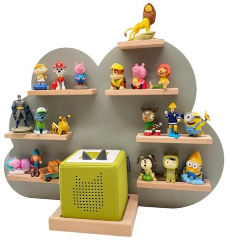 KF-Holz Toniebox Regal Wolke aus Holz – Hörfiguren Wandregal mit Ablagen & Magnetleisten – kompatibel mit Toniebox – Massivholz Buche, skandinavisches Kinderzimmer Regal