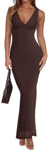 REORIA Womens Summer V Neck Sleeveless Maxi Dress Shaved Chocolate Small | REORIA Women's Summer V Neck Sleeveless Maxi Dress Sexy Long Dresses