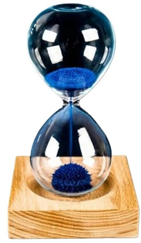 Base en bois poudre de fer fleur aimant magnétique sablier ornements décoratifs(Blue)