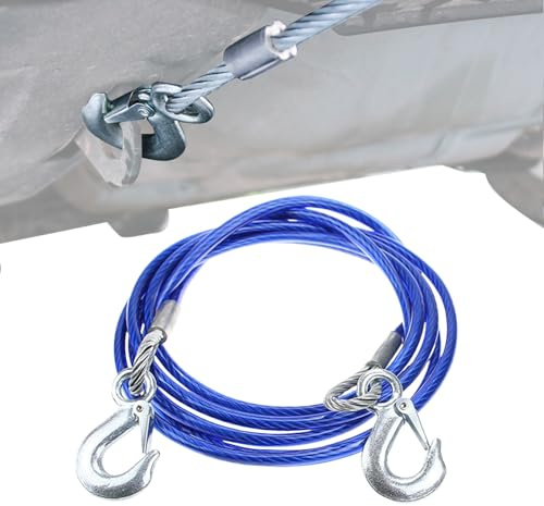 Sangle de remorquage – Câble de récupération en Fil d'acier Industriel de 3 m, Crochets de Corde de Traction, Pinces à Prise sécurisée | Équipement de Sauvetage pour véhicule Robuste, pour ca