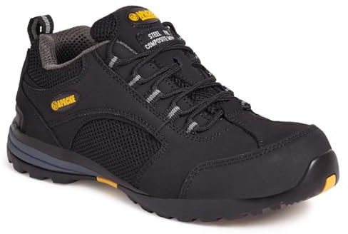 Apache AP318SM Safety Trainer | Black Size 10 UK | Steel Toe Cap | Midsole Protection | Padded Collar and Tongue | Safety Certified | Durable Outsole