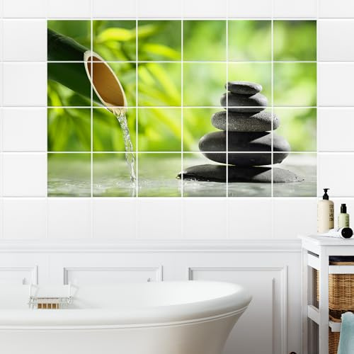 GRAZDesign Fliesenaufkleber Bad Klebefolie Klebefliesen Badezimmer, Wellness Steine Grün - Bild: 105x70cm (BxH)
