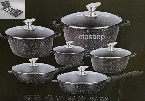 bavaria Set Batteria Padelle Pentole 20 Pezzi in Pietra Lavica Biologica + Omaggio Set coltelli