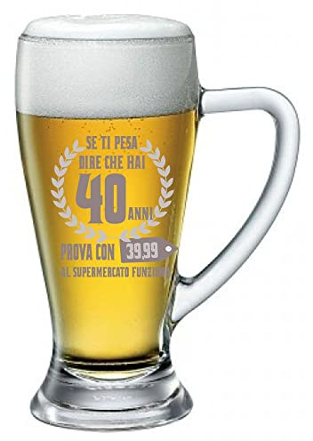 Colorfamily Boccale da Birra con Incisione Compleanno 40 Anni - Prova con 39,99 al supermercato Funziona - Idea Regalo...