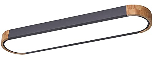 VOMI Grau Deckenlampe LED Vintage Wohnzimmer Schlafzimmer Deckenleuchte Dimmbar Flach Lang Rund Metall Holz Eiche Leuchte Küche Kinderzimmer Werkstatt Flur Büro Jugendzimmer Lampe 95cm