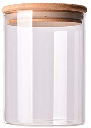 Barattolo di Con Coperchio, Coperchio in Legno di Bambù Barattoli Ermetici in Da Cucina, Barattolo Per Spezie, Contenitore per Alimenti Pasta Chicchi di Caffè Cereali Biscotti 950 ML