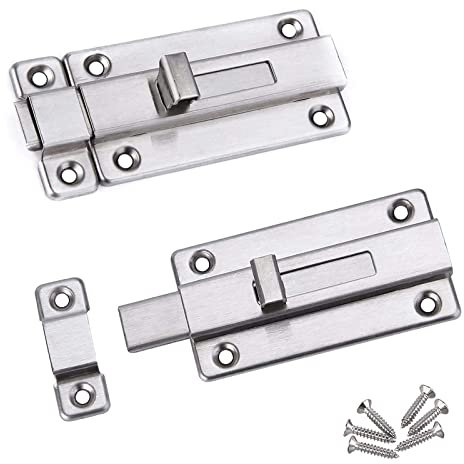 2 Stück Edelstahl Schiebeschloss Türriegel Schieberiegel 3-Zoll Sicherheitstürriegel Mini Bolzenriegel mit Schrauben Türschloss mit Riegel Einfache Montage Tür Riegel für alle Arten von Innentüren