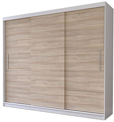 Fabryka Mebli Idźczak Kleiderschrank, Wohnzimmerschrank - Weiß, Sonoma Schwebetürenschrank, Schlafzimmerschrank - 61 x 250 x 218 cm - Schrank für Schlafzimmer, Wohnzimmer, Garderobe, modern