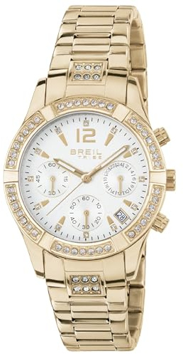 Breil, Collezione C'est Chic, Orologio Donna, Cronografo Donna in Acciaio IP Gold, con Lunetta Decorata con Cristalli, Quadrante Bianco con Finitura Satinata, Cassa 36 mm, Chiusura Déployante, Gold