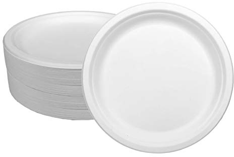 Ecorigin Platos desechables y ecológicos de caña de azúcar. Pack de 200 Unidades y 26 cm. Compostables y biodegradables.