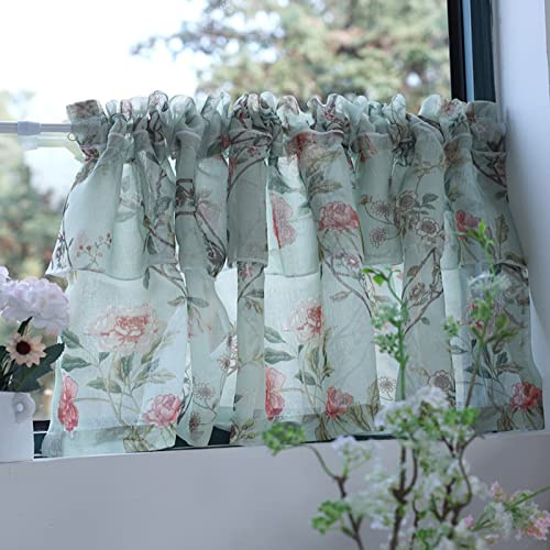 V3VOGUE Kurzstores Gardinen - Kurze Vorhänge Mit Blumendruck, 1 Stück Scheibengardinen Im Landhausstil, Lichtfilternde Dekoration, Für Balkon/Schlafzimmer/Küche Fenster Gardinen